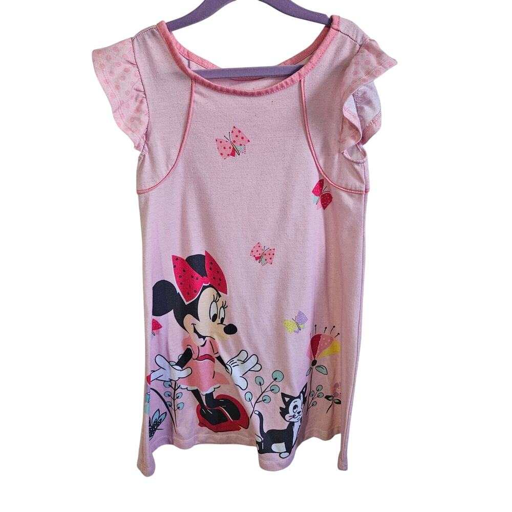 Disney Girls Size 5/6 Minnie Mouse & Kitty Pajama Dress Pink Ruffle Nightie - Picture 1 of 5